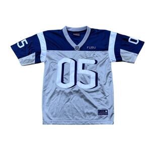FUBU Jersey Mens S Blue Gray White #05 Football Y2K Hip Hop Streetwear
